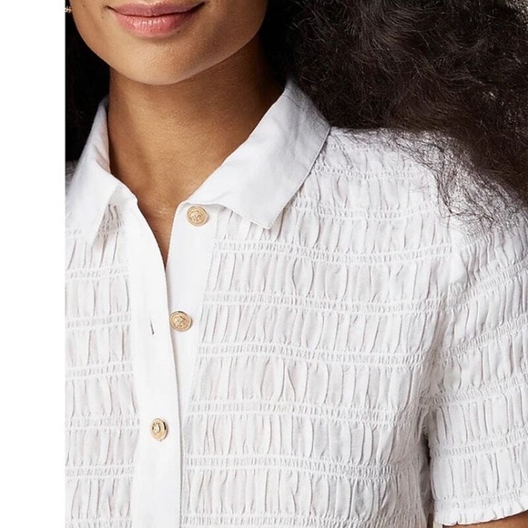J.Crew Smocked Button-Up Shirt in Cotton-Blend Voile White Size S - Picture 3 of 5